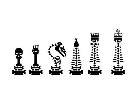 Chess Pawn Skeleton set. Deadly chess pieces bones and skulls. Stock Illustration