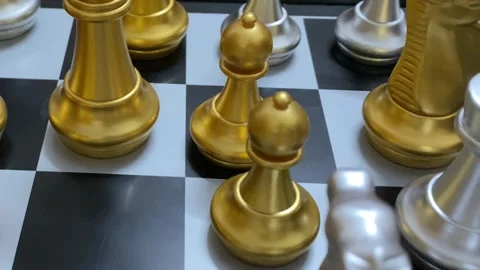 Chess pawns placed randomly across black and white board. Video stock 333183413
