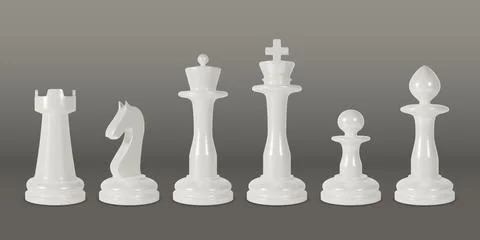 Chess piece. 3d white king, queen on board or pawn, chessboard figures. Success Stock Illustration