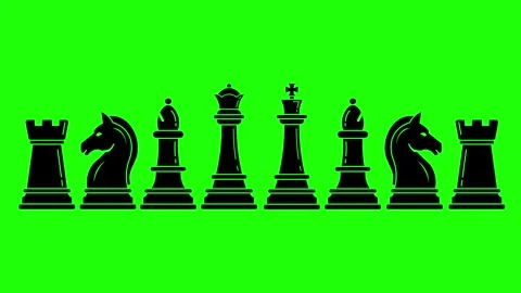 Chess Piece Icon Set Full Line King Queen Rook Knight Bishop Pawn Strategy 4K Stock Footage 333244182