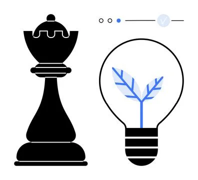 Chess piece next to a light bulb containing a sprout, signifying strategic gr Stock Illustration