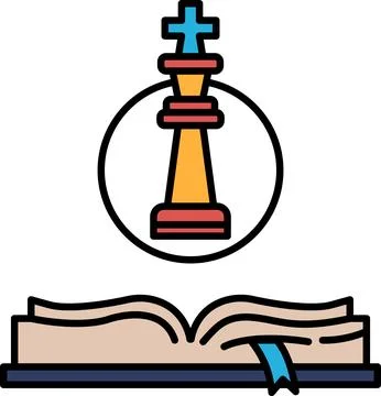A chess piece is shown in the center of a circle, with a cross Stock Illustration