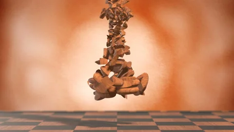 Chess piece white king on a beige background is put together from fragments Stock Footage 145351248