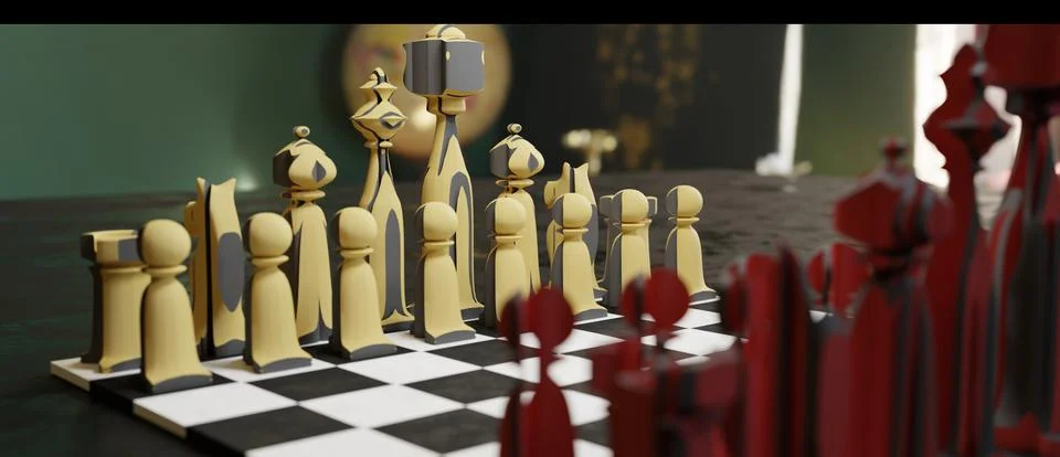 Chess pieces. 3D render. Game, strategy, management, leadership. Stock Photos