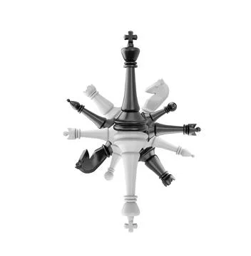 Chess pieces 3d vector composition, realistic chessmen black white collection Stock Illustration