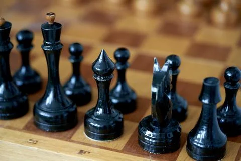 Chess pieces on a board, close-up. Selective focus. Foto stock