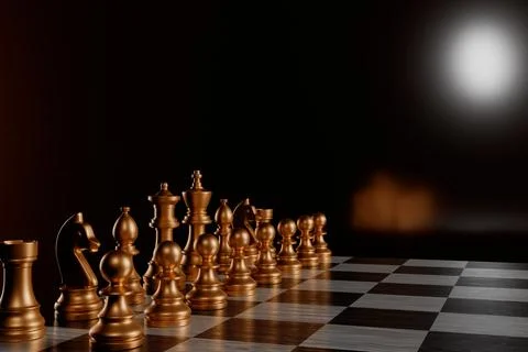 Chess pieces on a board with dramatic lighting. Stock Illustration