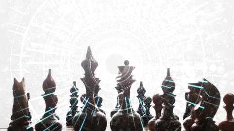 Chess pieces on the board on a white background move into the distance. Circles Vídeos de archivo 238537047