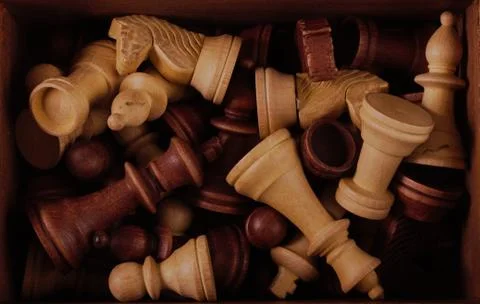 Chess pieces in a box Stock Photos