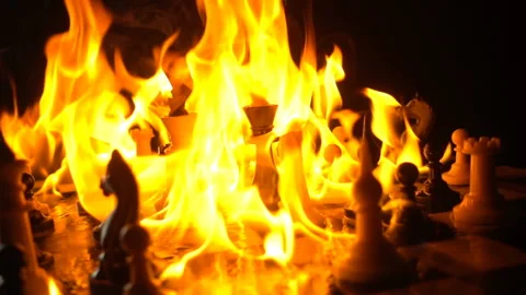 Chess Pieces Burning Stock Footage 95769227