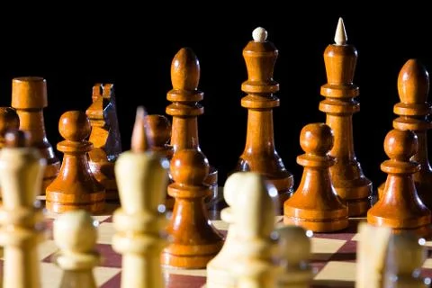 Chess pieces on chessboard Stock Photos