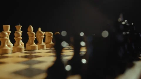 Chess Pieces On A Chessboard Table. Panorama. Stock Footage 135242526
