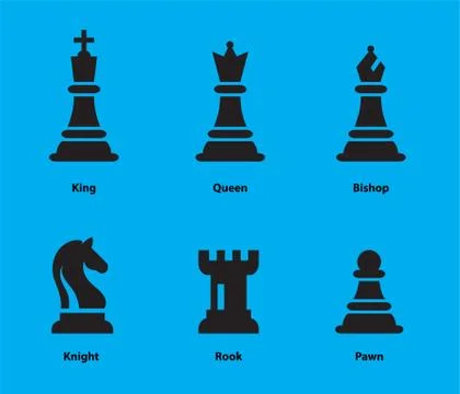 Chess Pieces Flat Vector Illustration. Six Objects Black Chess Icons Set. Stock Illustration