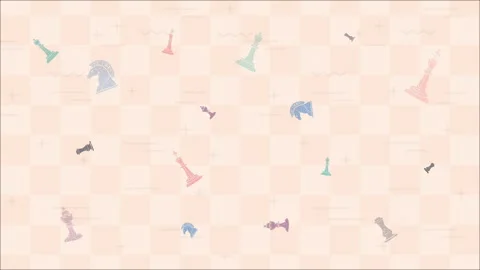 Chess pieces illustration with stop motion line boil effect on a burgundy Vidéo 336188218