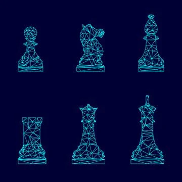 Chess pieces low poly triangulation triangulated polygonal electric cyan blue Illustrazione stock