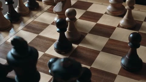 Chess pieces in playing position on the chessboard Stock Footage 195837834