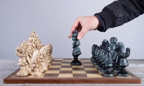 Chess pieces put in order and placing the king in strategic position Stock Photos
