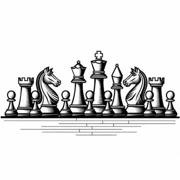 Chess pieces set on white background Stock Illustration