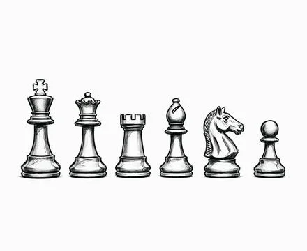Chess pieces set on white background Stock Illustration