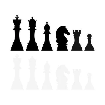 Chess pieces silhouette vector icon set isolated on white background. Stock Illustration