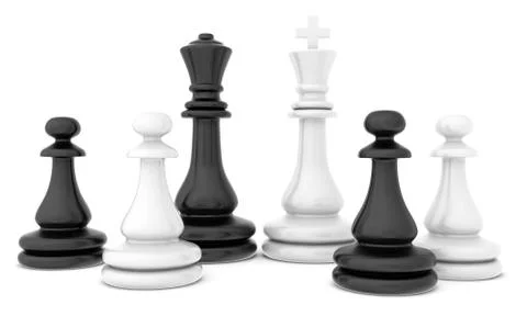 Chess pieces standing on white background with soft shadows Illustrazione stock
