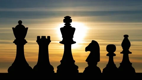 Chess pieces with Sunset in Background Stock Footage 152383668