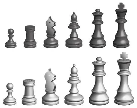 Chess pieces vector in 3D optics black and white Stock Illustration
