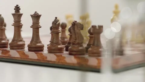 Chess Pieces on Wooden Board, Overhead Macro Shot Stock Footage 317061153