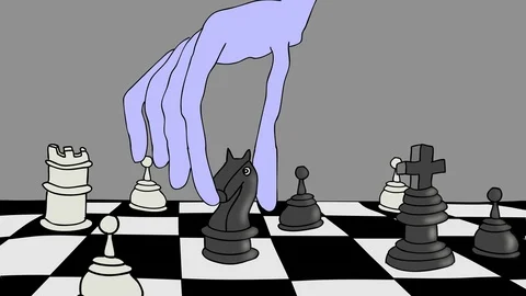 A chess player  moves the horse. Video stock 97341883