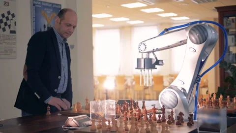 Chess player playing chess with artificial intelligence. Video stock 87264242