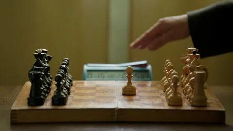 Chess Players Making Opening Moves and Pressing Chess Clock Vídeos de archivo 346105315