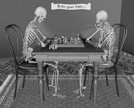 Chess players taking their time, 3D rendering Stock Illustration