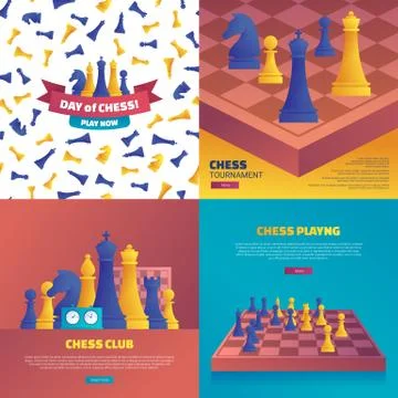 Chess playing cartoon posters set Stock Illustration
