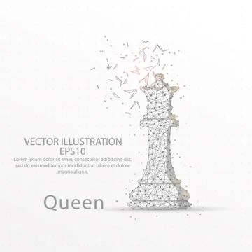 Chess queen low poly wire frame on white background. Stock Illustration
