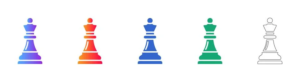 Chess Queen Piece Icons in Gradient and Outline Ilustração Stock