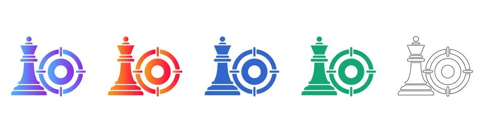 Chess Queen Target Strategy Icon Set Stock Illustration