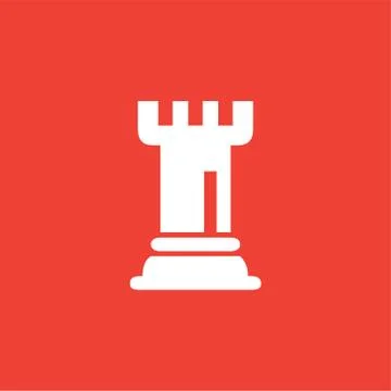 Chess Rook Icon On Red Background. Red Flat Style Vector Illustration. Illustrazione stock