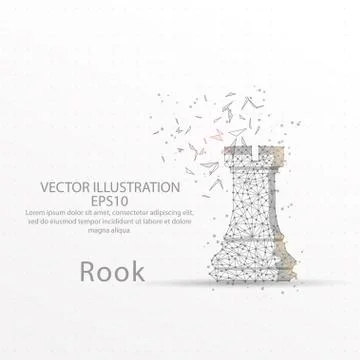 Chess rook low poly wire frame on white background. Stock Illustration