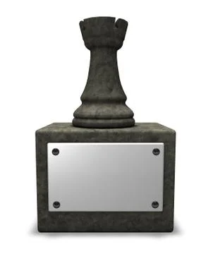 Chess rook on stone socket - 3d illustration Illustrazione stock