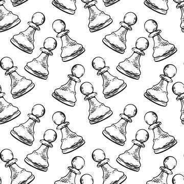 Chess sketch pattern with repeating pawn drawings Stock Illustration