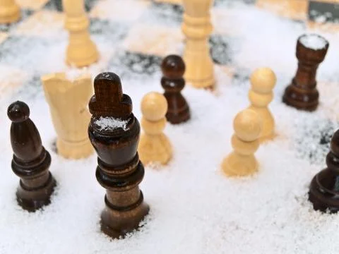 Chess in Snow Stock Photos
