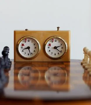 Chess sport, timer and clock for challenge isolated on a white background mockup 스톡 사진