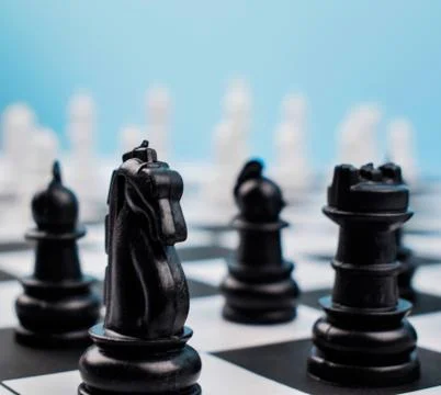 Chess table before a match of chess start with the knight and rook in the pic Stock Photos