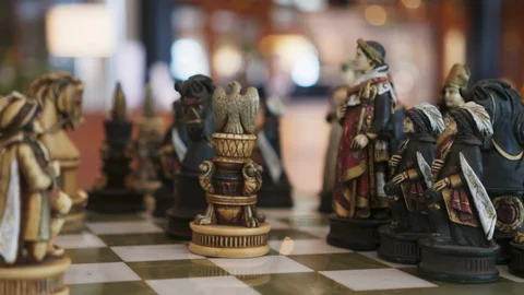 Chess Taking The Tower By Queen beautiful Ancient Marble Chess Board and Figures Vídeos de archivo 118552652