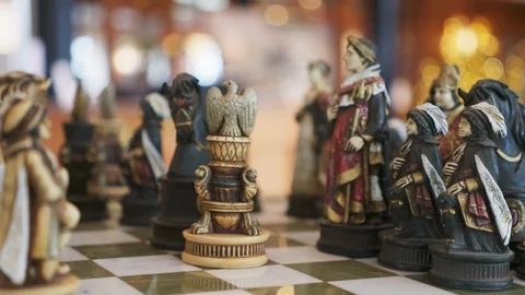 Chess Taking The Tower By Queen beautiful Ancient Marble Chess Board and Figures 스톡 동영상 118558212