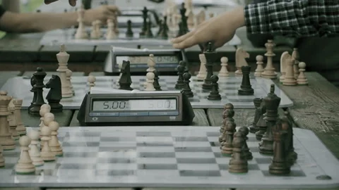 Chess tournament in the Park, chess clock, summer day Stock Footage 113034548
