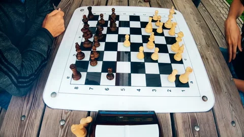 Chess tournament in the Park, chess clock, summer day Stock Footage 113918886