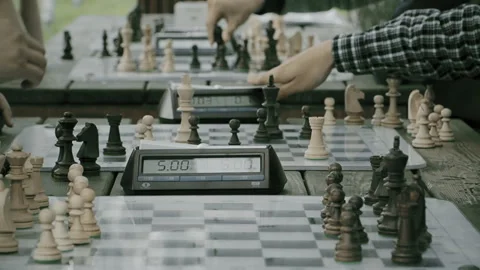 Chess tournament in the Park, chess clock, summer day Stock Footage 116076585