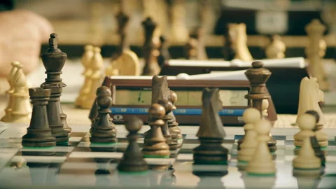 Chess tournament with time control, close-up, blur Stock Footage 161024533