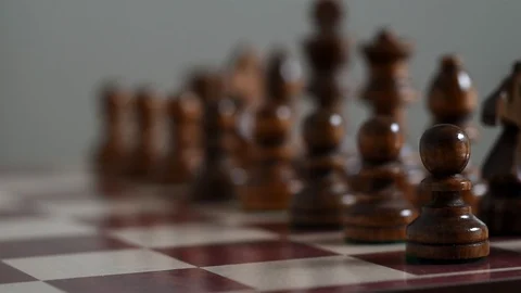 Chess, View on black figures on chessboard, start setting up (with slider) Stock Footage 110925311